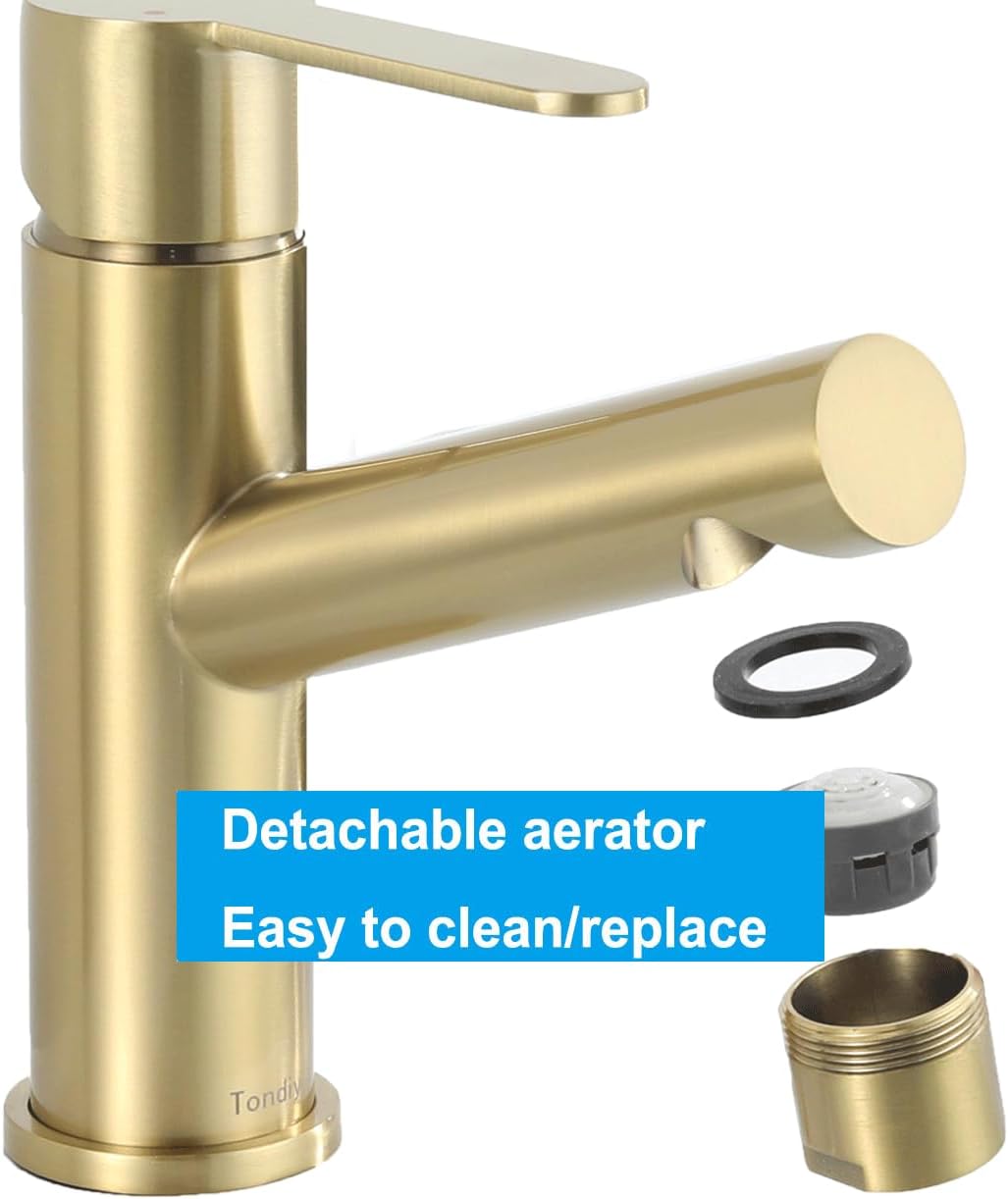 Wasserhahn Bad Gold Matt, Edelstahl Waschtischarmatur mit Auslauf Höhe 87 mm, Einhebelmischer Waschb