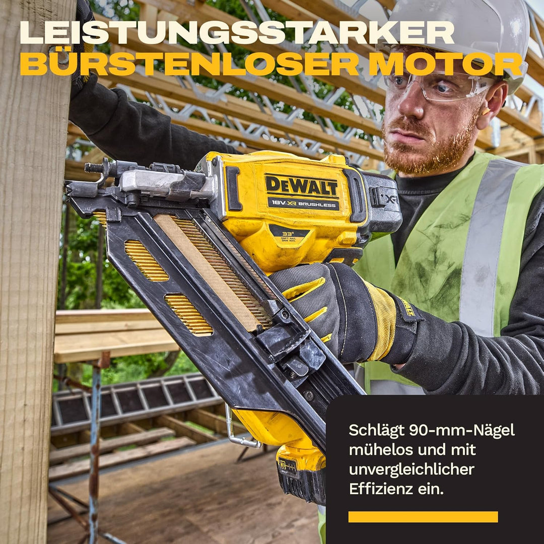 DEWALT 18V XR Akku-Nagler (90mm, bürstenloser Motor, für Ringschaft-Nägel bis 2,8mm, Einzelauslösung