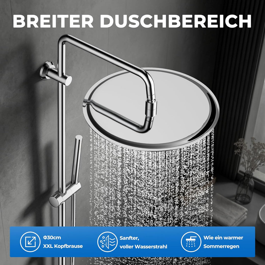 Görbach Edelstahl Duschsystem ohne Armatur, Chrom Regendusche Duschset mit Wandhalterung, Duschkopf