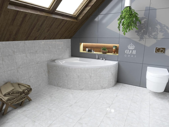 BADLAND Badewanne Original Weiss Acryl Wanne Eckbadewanne MAREA 150x100 Links KOMPLETTSET SET mit We