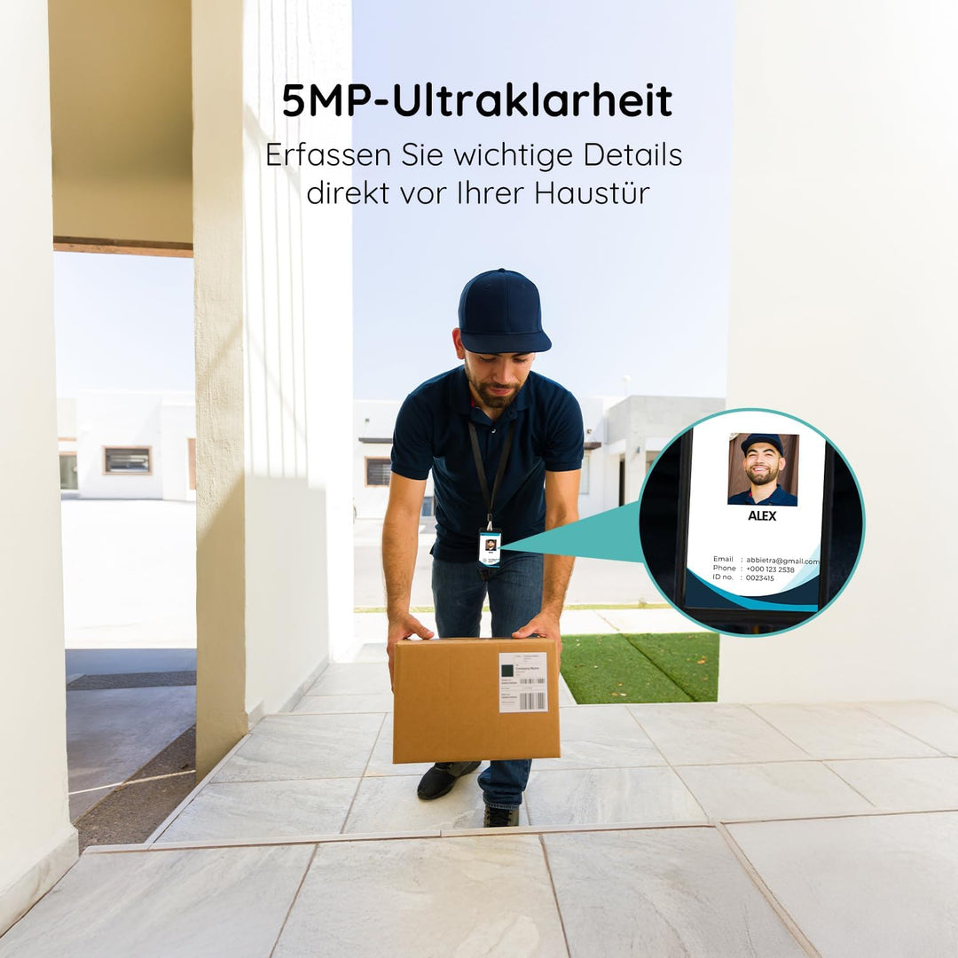 BOIFUN 2K 5MP WLAN Video Türklingel mit Kamera,Alexa-kompatibel, Nachtsicht, PIR Bewegungserkennung,