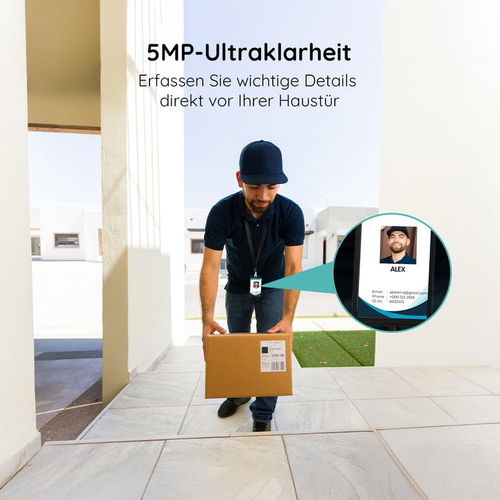 BOIFUN 2K 5MP WLAN Video Türklingel mit Kamera,Alexa-kompatibel, Nachtsicht, PIR Bewegungserkennung,