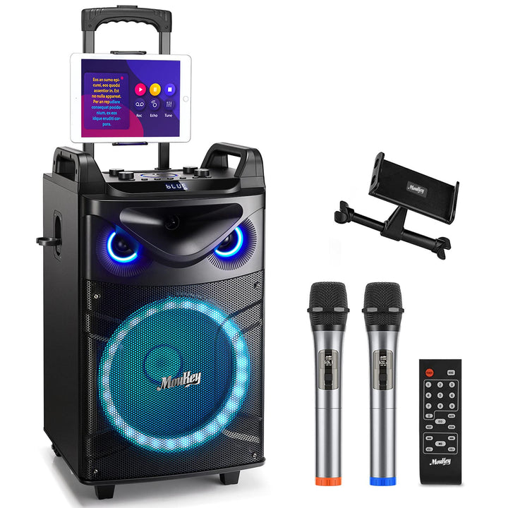 Moukey Karaoke Maschine mit 2 drahtlosen Mikrofonen, Bluetooth Lautsprecher Tragbares Karaoke Anlage
