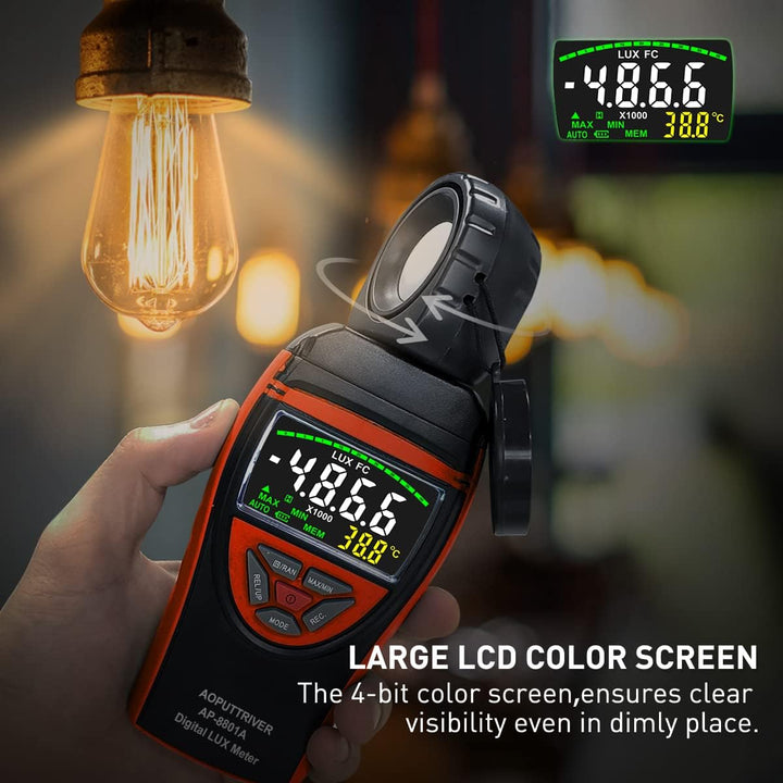 AP-8801A Digital Luxmeter lichtmesser fotografie 0.1~400,000Lux Bunte Bildschirmanzeige Beleuchtungs