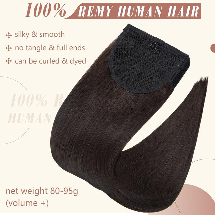 Elailite Ponytail Extension Echthaar #2 Dunkelbraun, Haarverlängerung Zopf Haarzopf Pferdeschwanz Ha