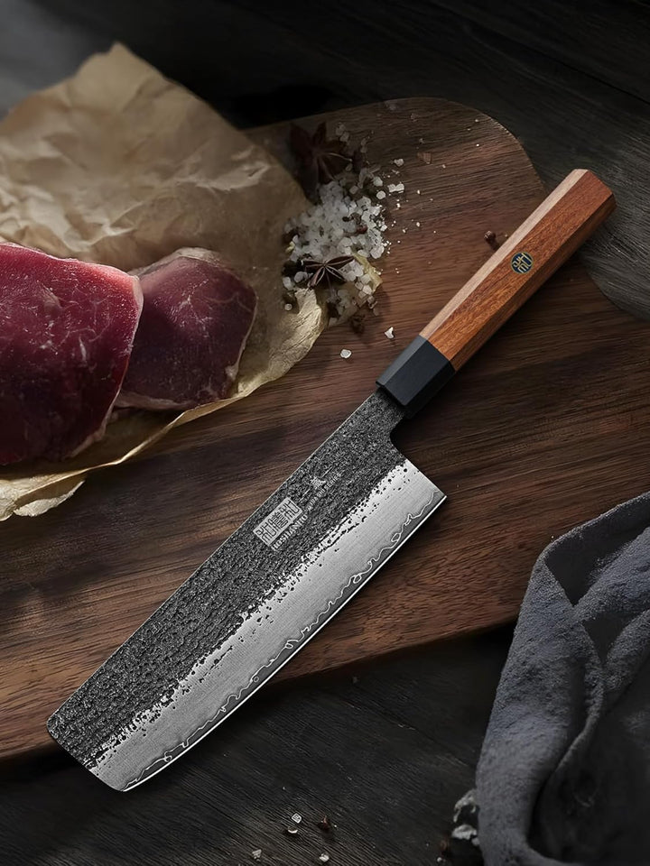 HOSHANHO 18cm Nakiri Messer, Japanisches Hackmesser aus Hochgekohltem Stahl, Professionelles Fleisch