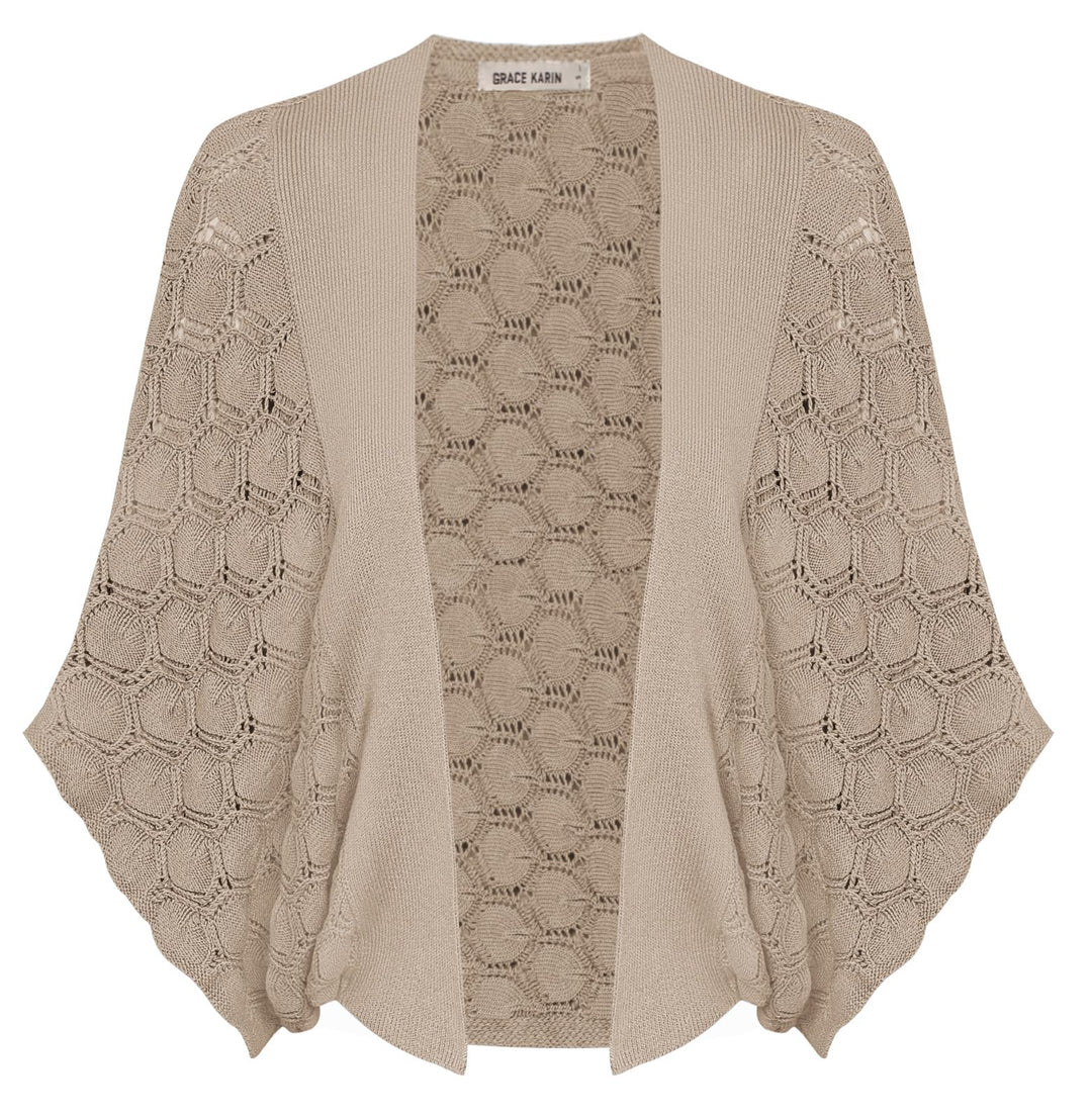 GRACE KARIN Damen Causal Cardigan Kurzarm Fledermaus Offene Front Strand Festlich Bolero Strickjacke