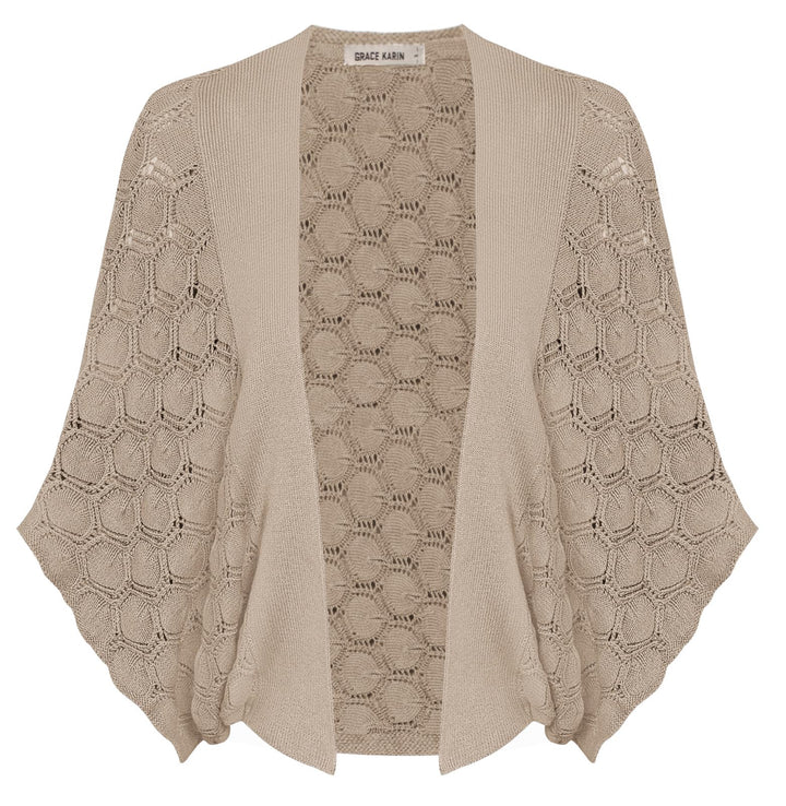 GRACE KARIN Damen Causal Cardigan Kurzarm Fledermaus Offene Front Strand Festlich Bolero Strickjacke