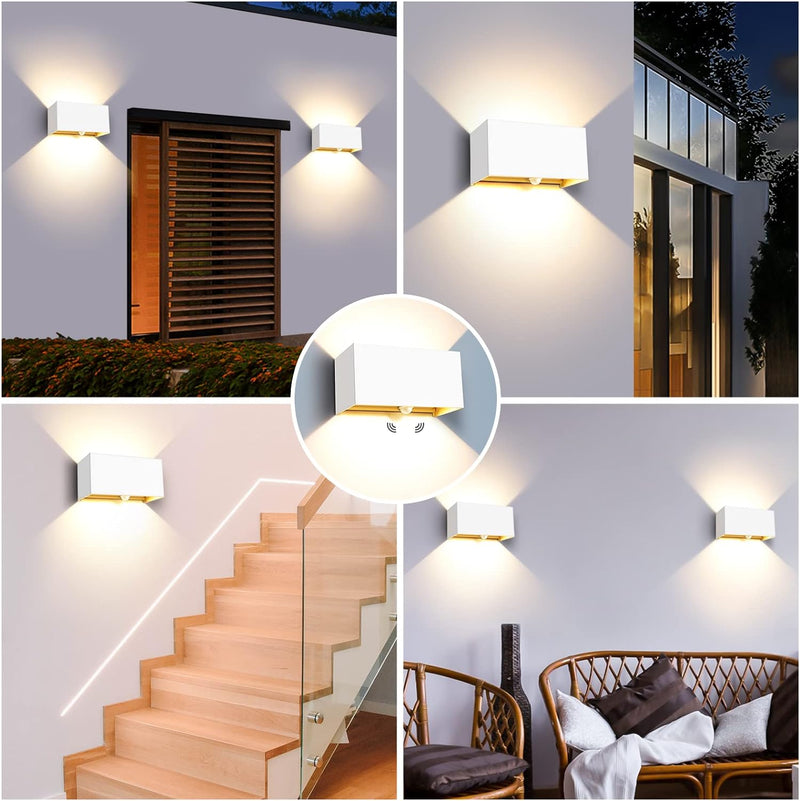 Kingwen 20W LED Wandleuchten mit Bewegungsmelder Weiss Wandlampe Innen 3000K Aussenlampe mit Bewegun