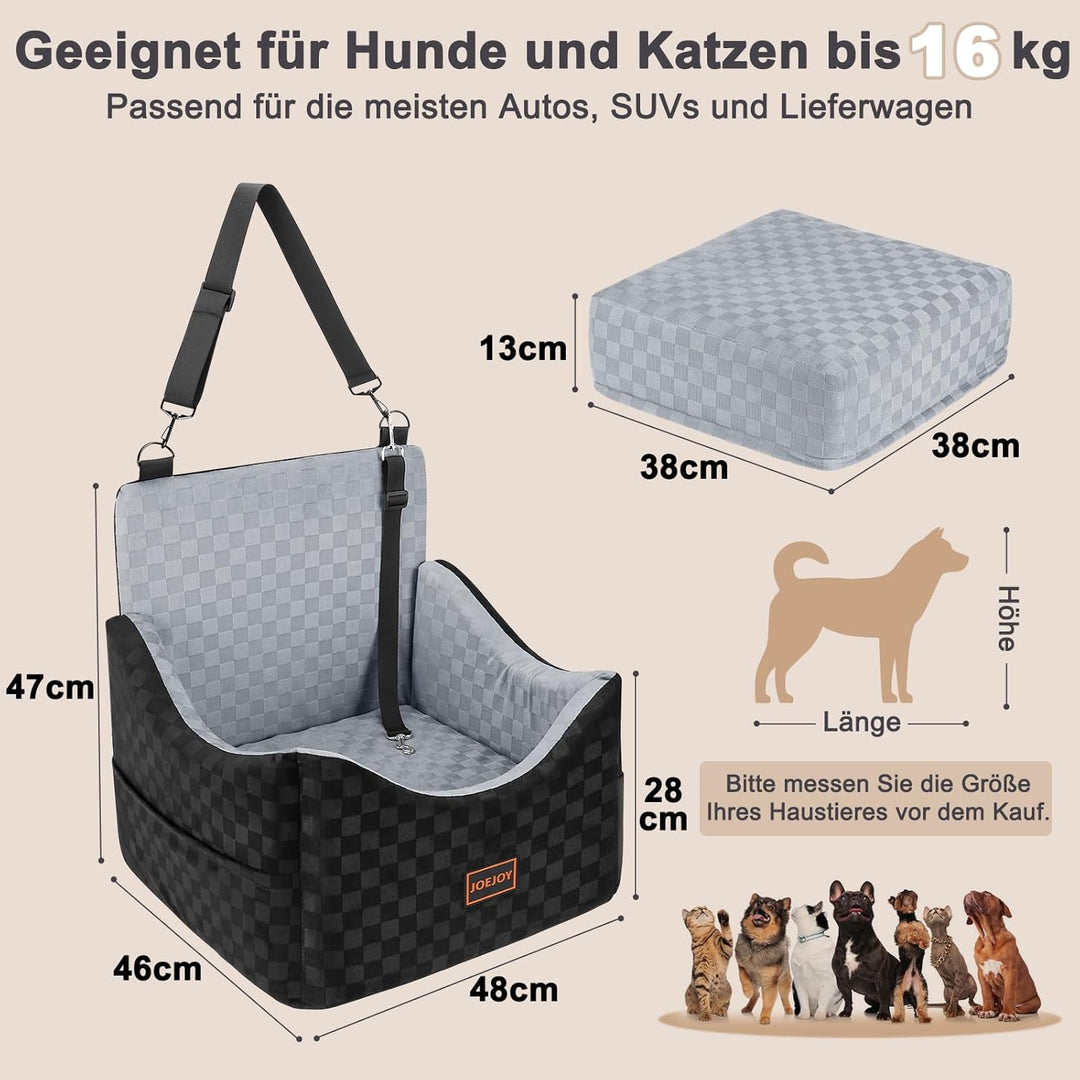 JOEJOY Hunde Autositz für kleine bis mittlere Hunde, Waschbarer Hundesitz Auto mit Aufbewahrungstasc
