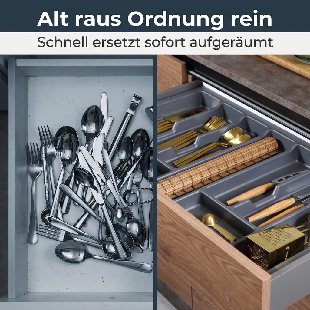 ALUSFERA Besteckkasten für Schubladen 90cm - Besteckeinsatz - Praktisch Schubladen Ordnungssystem -