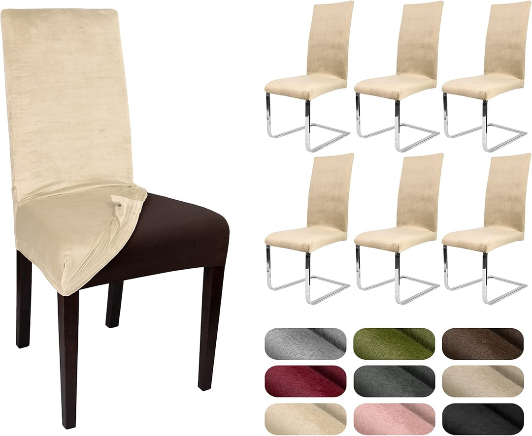 BEAUTEX 6er Set LEA Stuhlhusse, elastische Uni Stretch-Husse aus Samt Mikrofaser Farbe wählbar (Crem