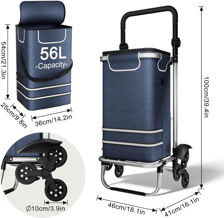 UISEBRT 3in1 Einkaufstrolley klappbar mit 56L gross Volumen,Multifunktionaler Einkaufsroller mit Küh
