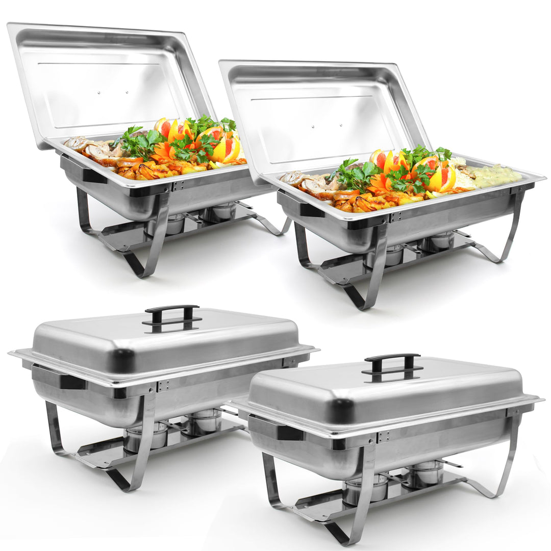 Set mit 4 Speisenwärmern LEUTHERIA - Chafing Dish aus lebensmittelechtem Edelstahl für Buffet/Profes