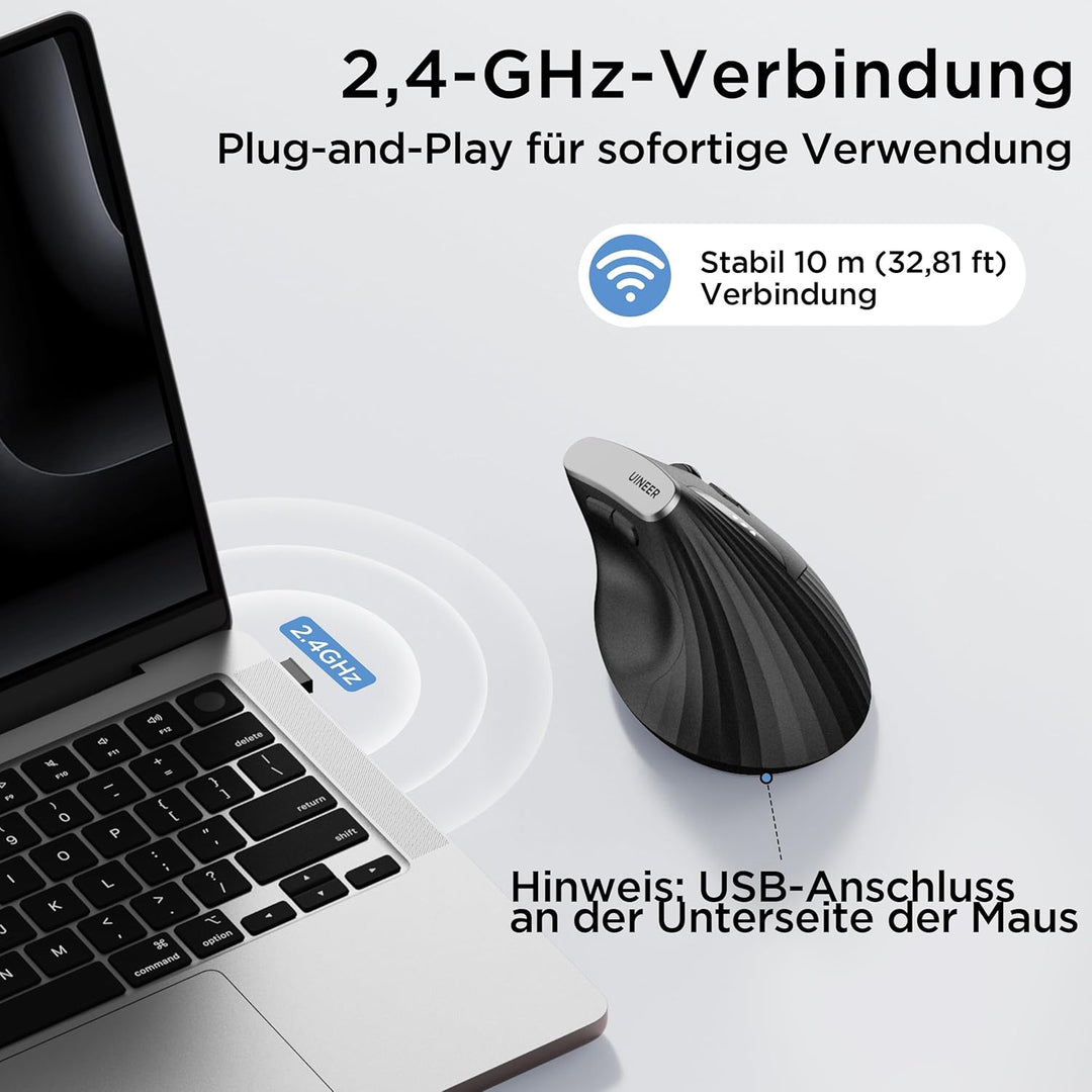 Vertikale maus kabellos, 2,4G ergonomische maus mit Akkuanzeige, 4 Stufen DPI, computermaus für Bequ