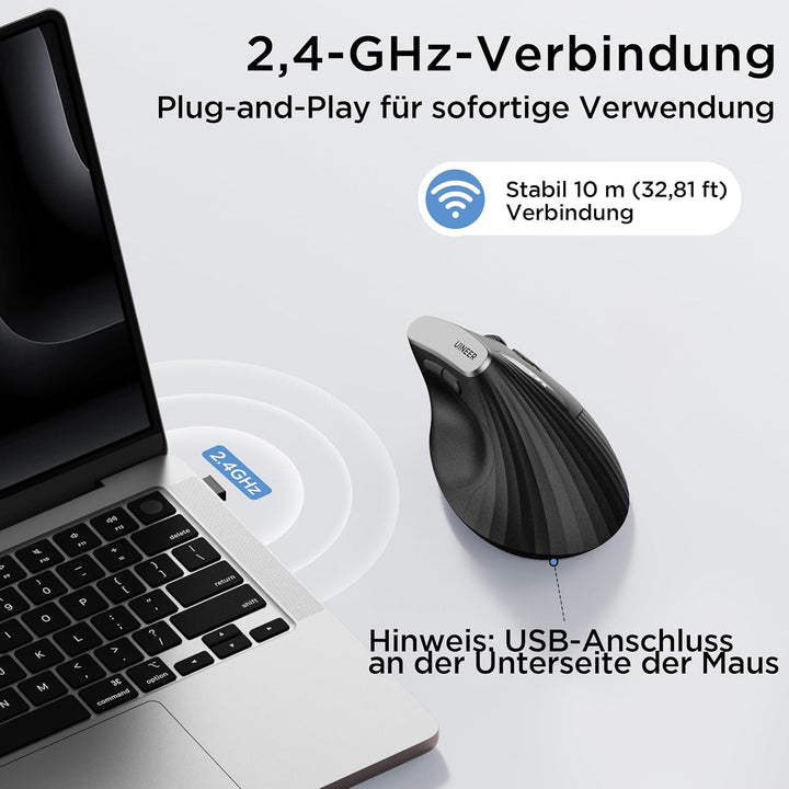 Vertikale maus kabellos, 2,4G ergonomische maus mit Akkuanzeige, 4 Stufen DPI, computermaus für Bequ