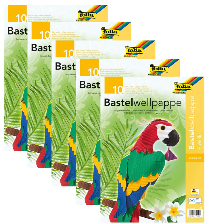 folia 740409 - Bastel Wellpappe, E-Welle, ca. 25 x 35 cm, 10 Bogen sortiert in 10 verschiedenen Farb
