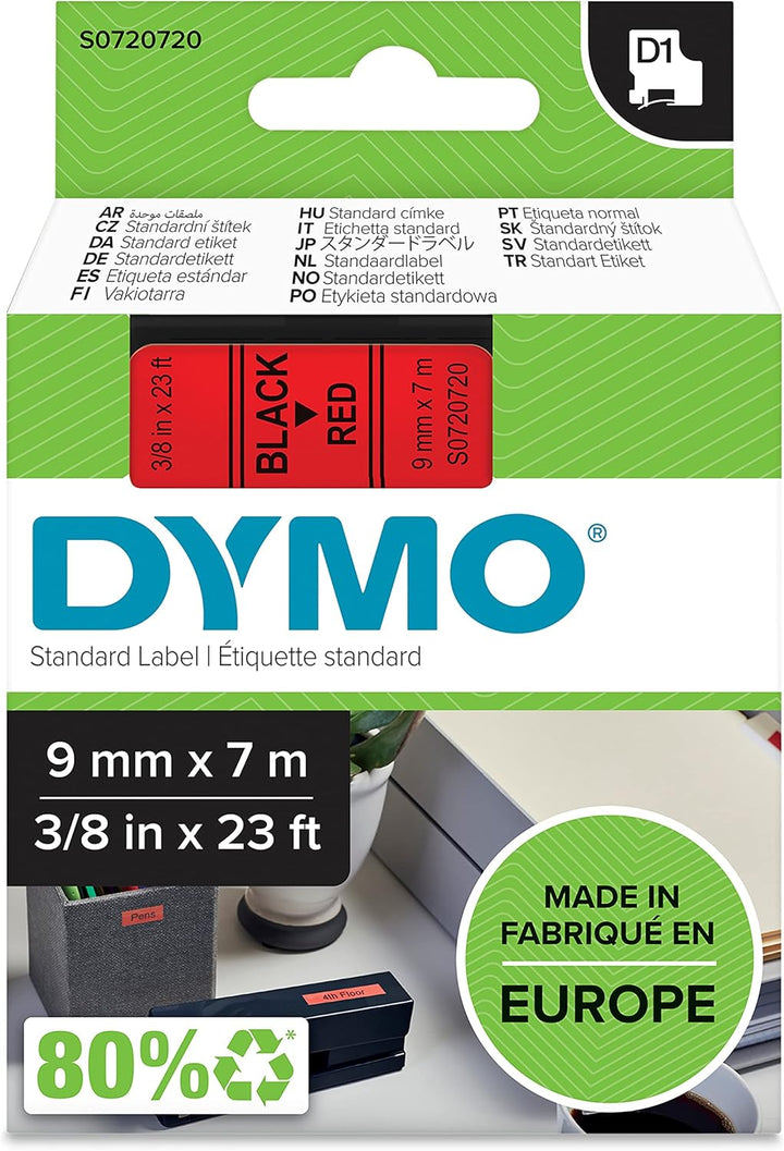 DYMO Original D1-Etikettenband | schwarz auf rot | 9 mm x 7 m | selbstklebendes Schriftband | für La