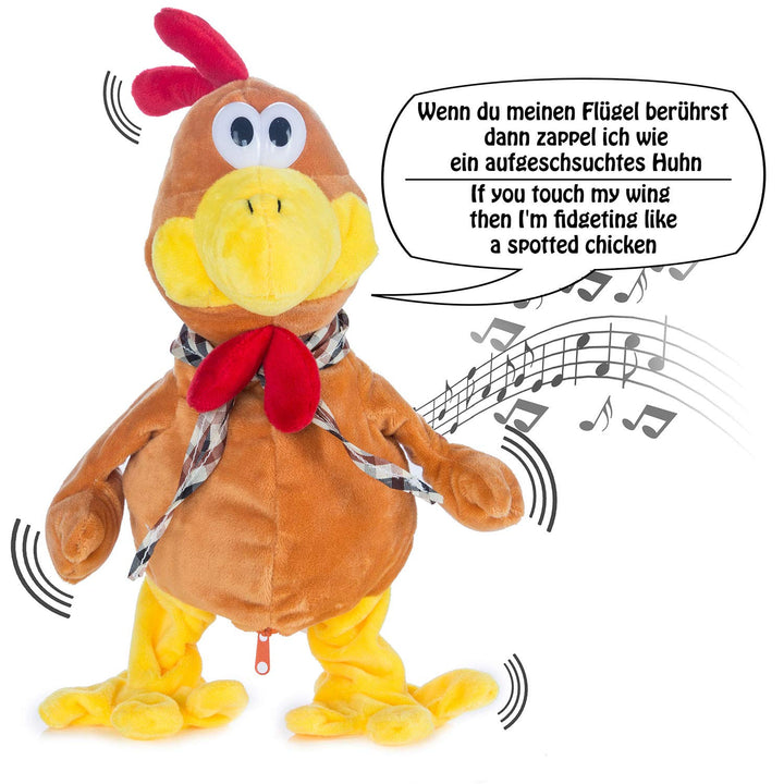 Goods & Gadgets Tanzender Gockel mit Melodie Plüschtier Hahn Singendes Stofftier Huhn - Spielt Melod