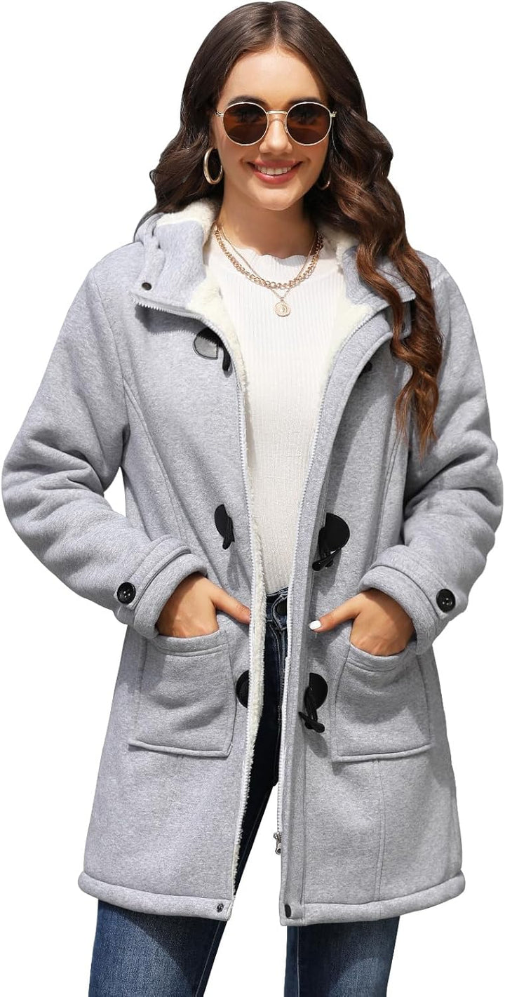 Yuson Girl Winterjacke Damen Fleecejacke Lang Wintermantel Warm Hornknopfjacke Einfarbig Kapuzenpull
