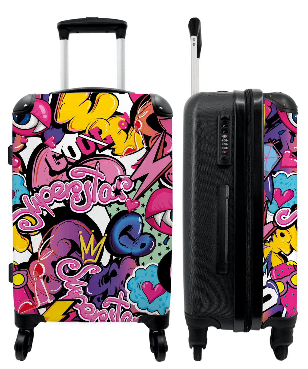 Koffer gross Trolley Rollkoffer Reisekoffer mit 4 Rollen Fotokoffer - Design - Superstar - Cool - Mu