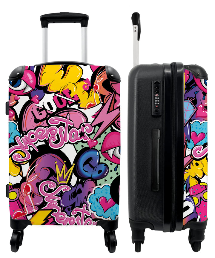 Koffer gross Trolley Rollkoffer Reisekoffer mit 4 Rollen Fotokoffer - Design - Superstar - Cool - Mu