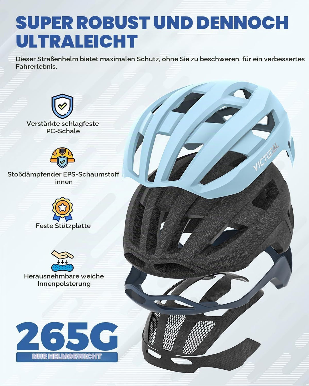 VICTGOAL Rennrad Helm Männer Frauen Leicht Fahrradhelm Herren Rennrad mit Magnetischen Rücklicht Ein