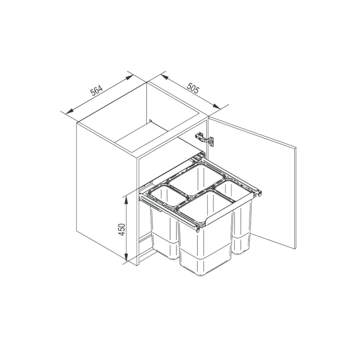 REJS Einbau-Mülleimer für 60 cm Schrank 4-fach Abfallsystem mit Deckel Soft-Close & Vollauszug 56,4