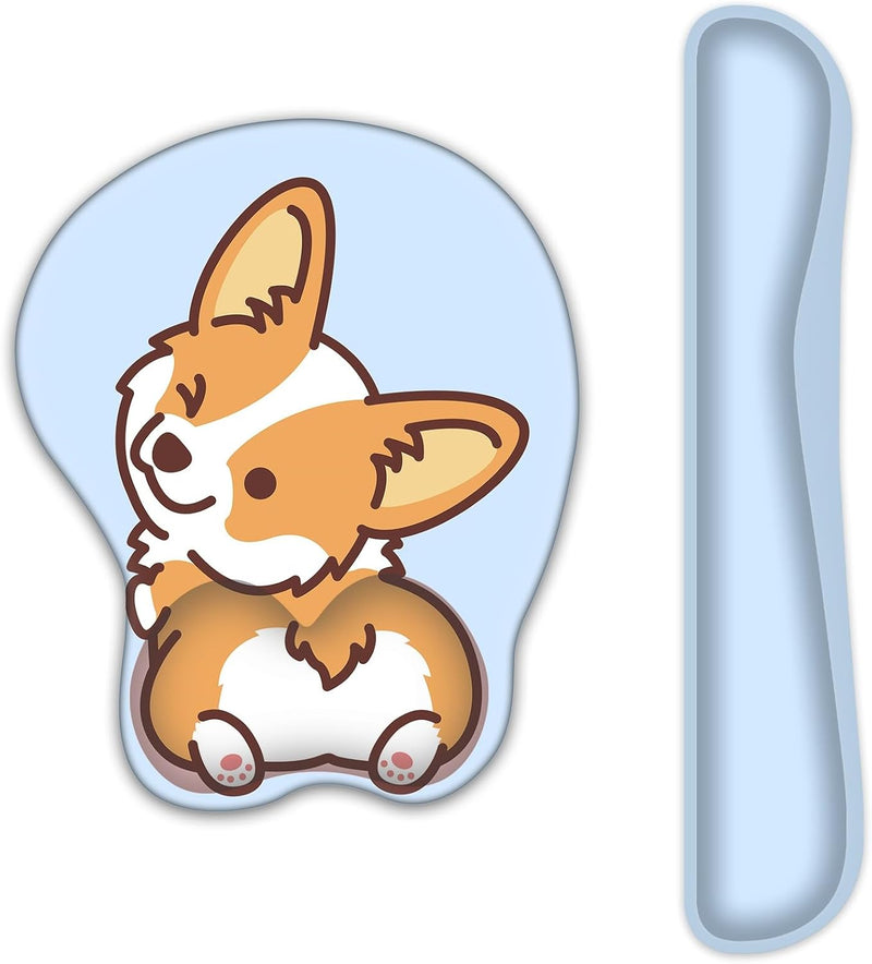 AOKSUNOVA 3D Mauspad mit Gelkissen Ergonomisches Mousepad Corgi Blau Handgelenkauflage Tastatur MIT-