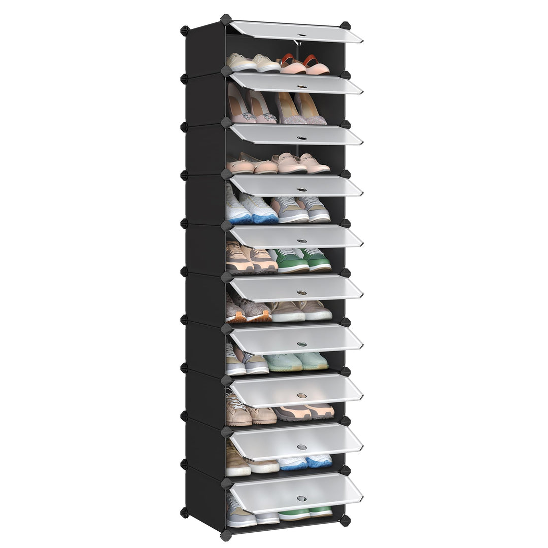 SONGMICS Schuhregal mit 10 Ebenen, Steckregal, Regalsystem, Schuh-Organizer, DIY-Regal, mit Tür, aus