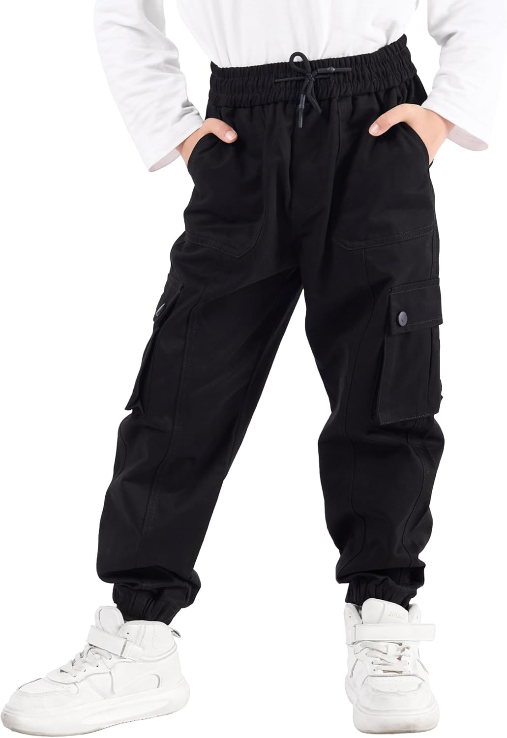 Kinder Cargo Hose mit elastischem Bund Funktionshose Jungen Jogginghose Outdoor 140 Schwarz, 140 Sch