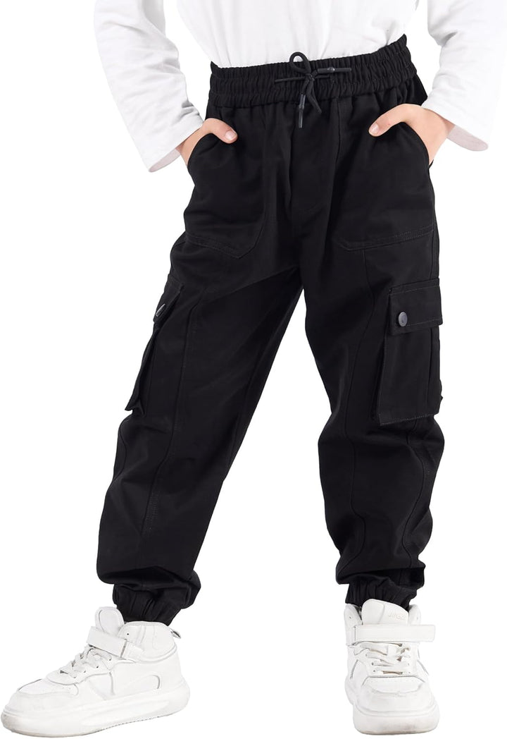 Kinder Cargo Hose mit elastischem Bund Funktionshose Jungen Jogginghose Outdoor 140 Schwarz, 140 Sch