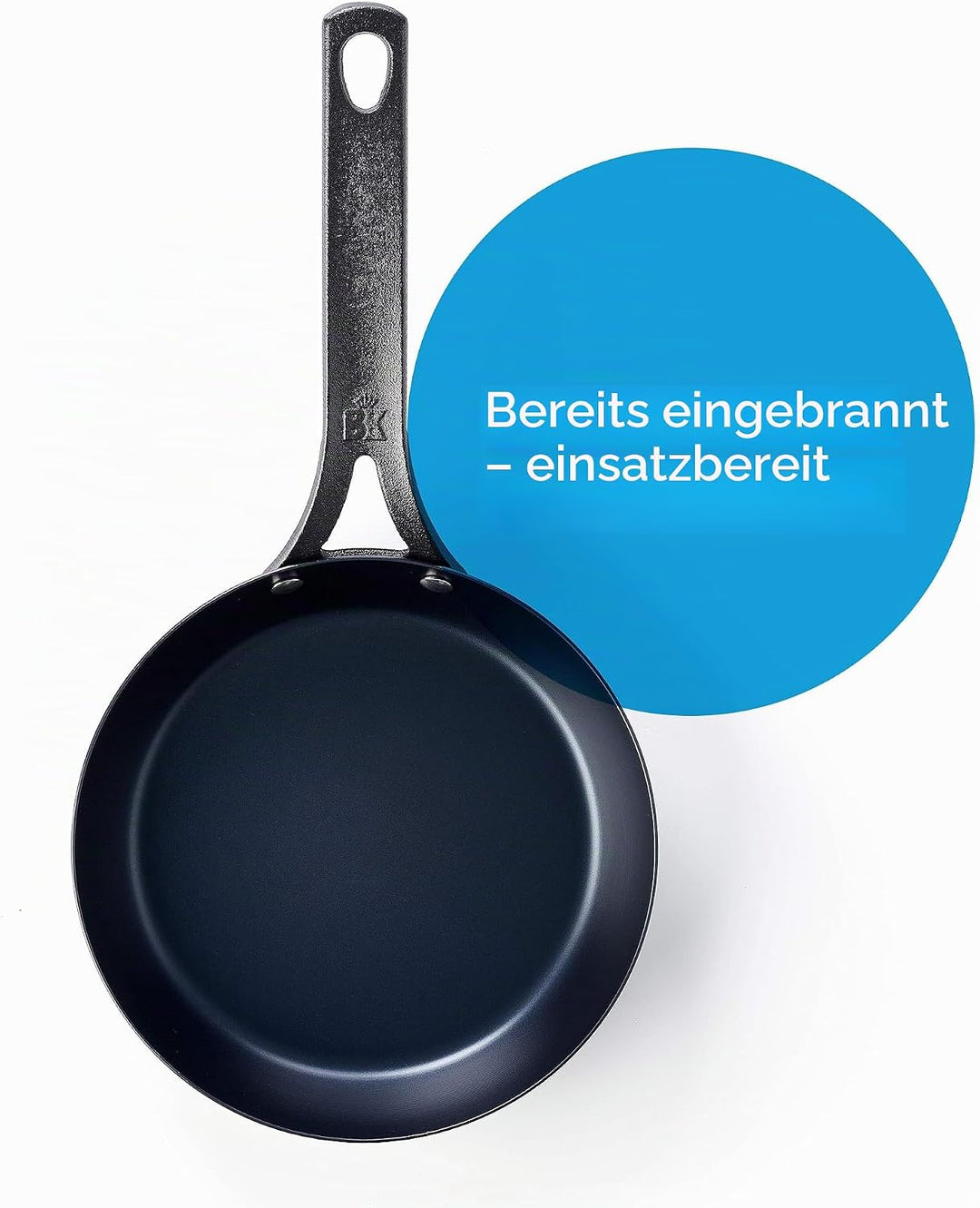 BK Black Steel Vorgewürzte 20cm Bratpfanne aus Kohlenstoffstahl, Geeignet für Induktion, Backofen un