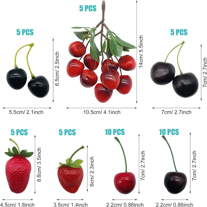 NA Woohome 50 Stück Künstliche Fruch Künstliche Erdbeere Künstliche Kirsche Deko Obst Lebensecht für