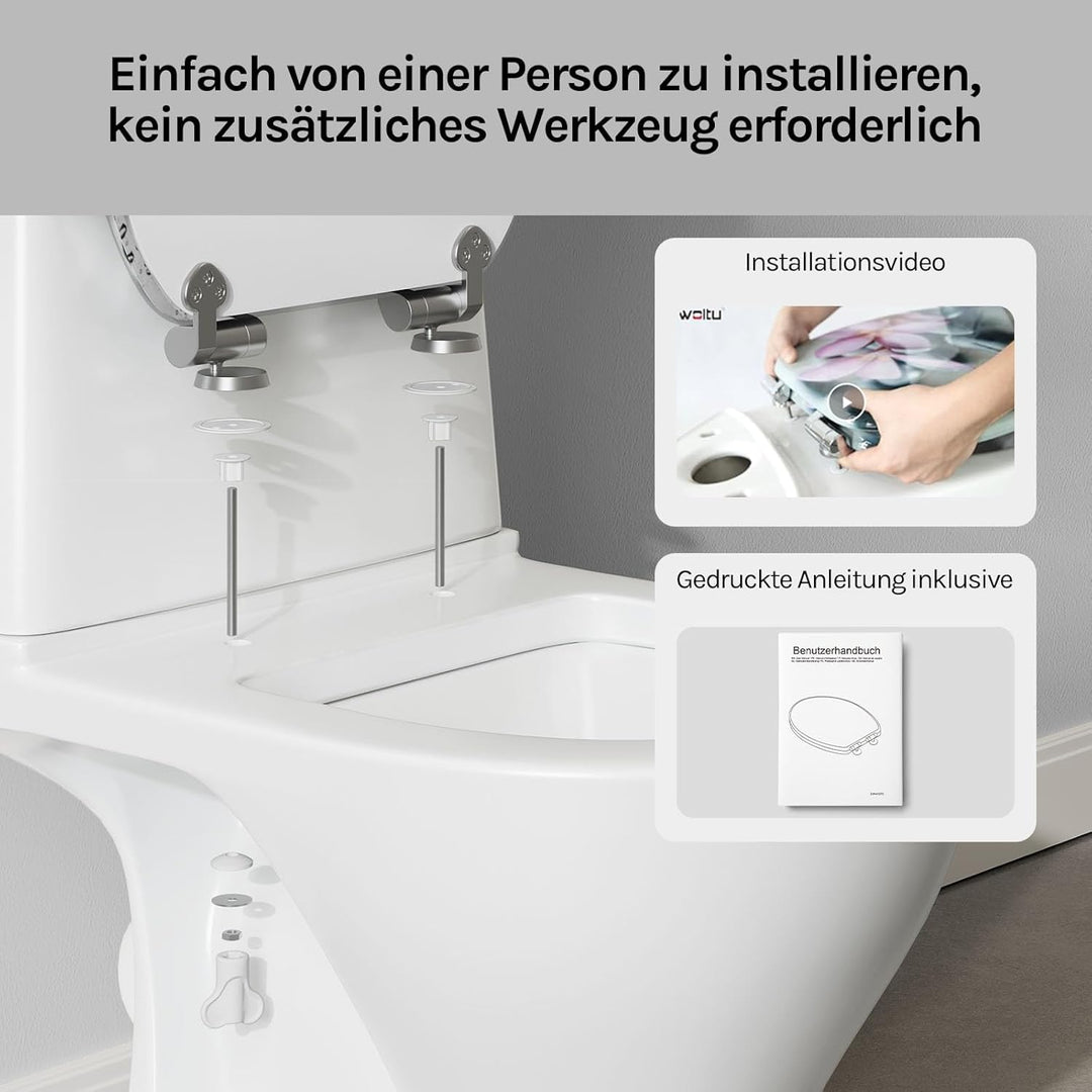 WOLTU Premium WC-Sitz Toilettensitz mit Absenkautomatik, MDF Holzkern, Softclose Scharnier, Desgin D