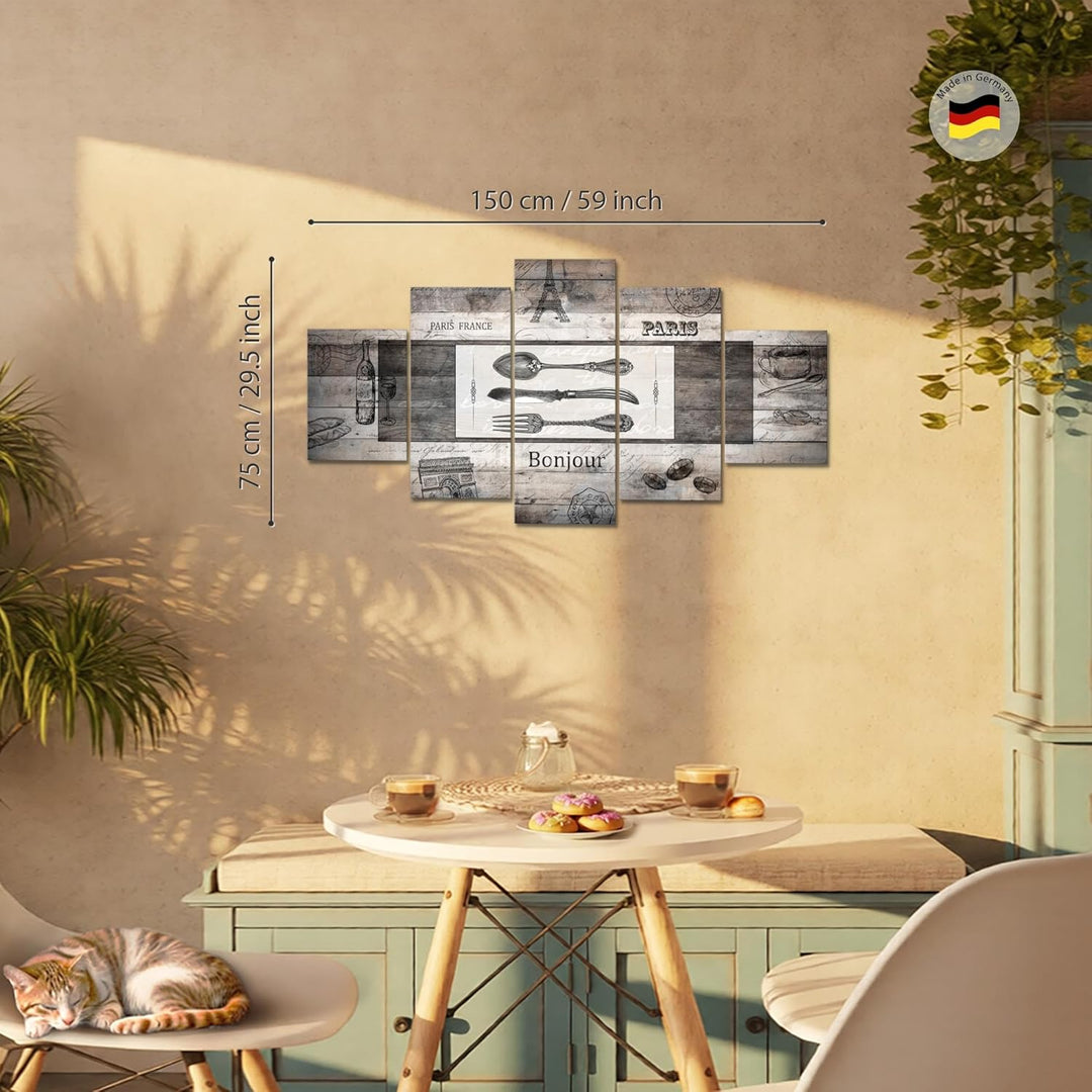 Runa Art Bild Esszimmer Küchenbilder Küche Holz 5 Teilig Vintage Besteck Grau Wandbilder auf Vlies L