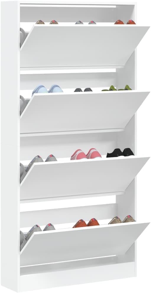 Homgoday Schuhschrank mit 4 Schubladen, klappbar, weiss, 80 x 21 x 163,5 cm, Möbel, Schuhregal, Orga