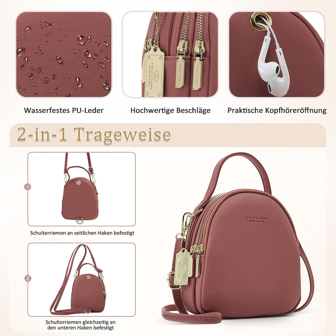 DORRISO Mini Damen Rucksack Elegant Tagesrucksack mit Kopfhörerloch Handtasche für Schule Reisen Läs