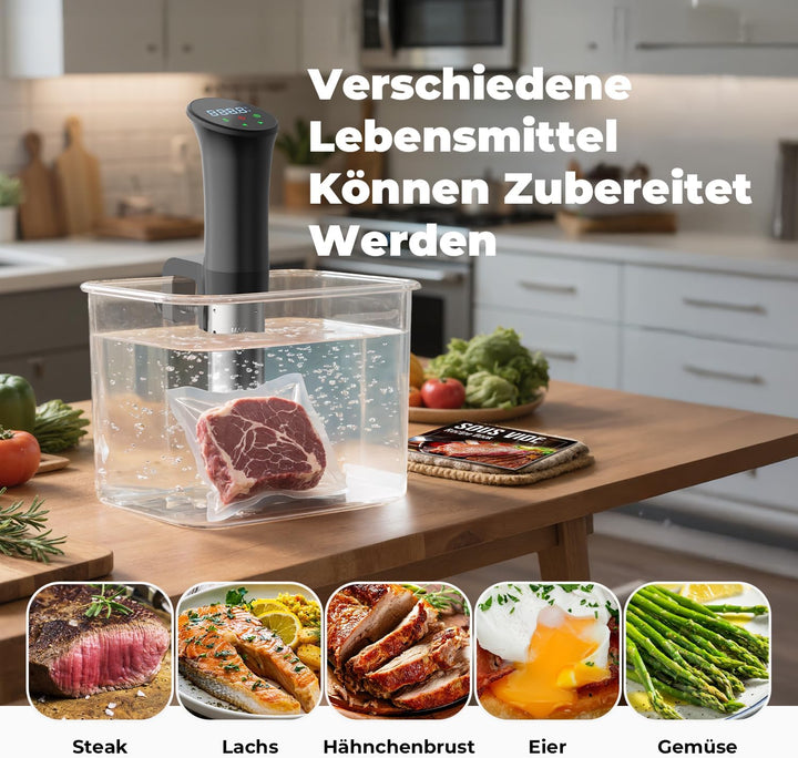 OUSFOT Sous Vide Garer, 0,1°C Präzise Temperaturregelung Sous Vide 3D-Wasserzirkulation,Geeignet für