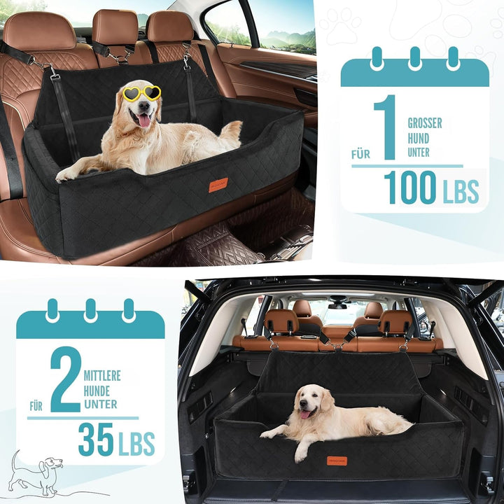 Hunde Autositz für Grosse Hunde unter 100 lbs, Waschbares Hundesitz Auto für 2 Mittlere, Abnehmbar A