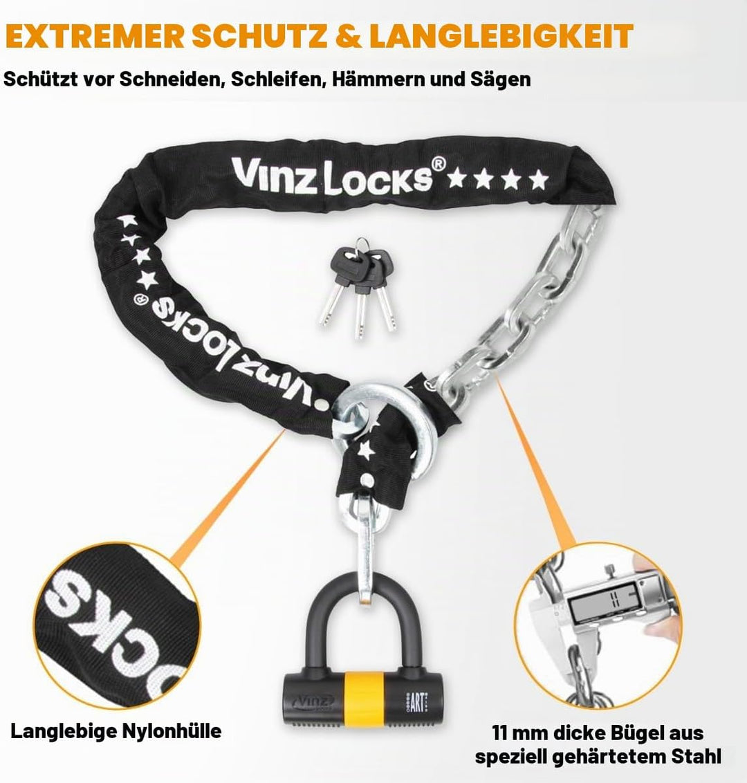 VINZ Trivor Kettenschloss ø10,5mm | ART 4 Zertifikat | Motorradschloss Kette Mopedschloss | sicheres