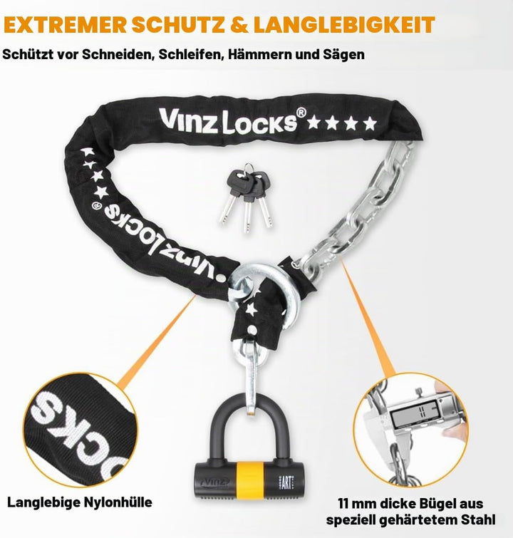 VINZ Trivor Kettenschloss ø10,5mm | ART 4 Zertifikat | Motorradschloss Kette Mopedschloss | sicheres