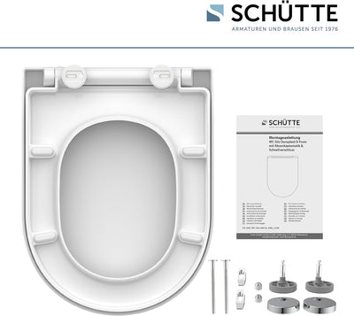 SCHÜTTE WC Sitz Duroplast D Form, Toilettensitz mit Absenkautomatik und Schnellverschluss für die ei