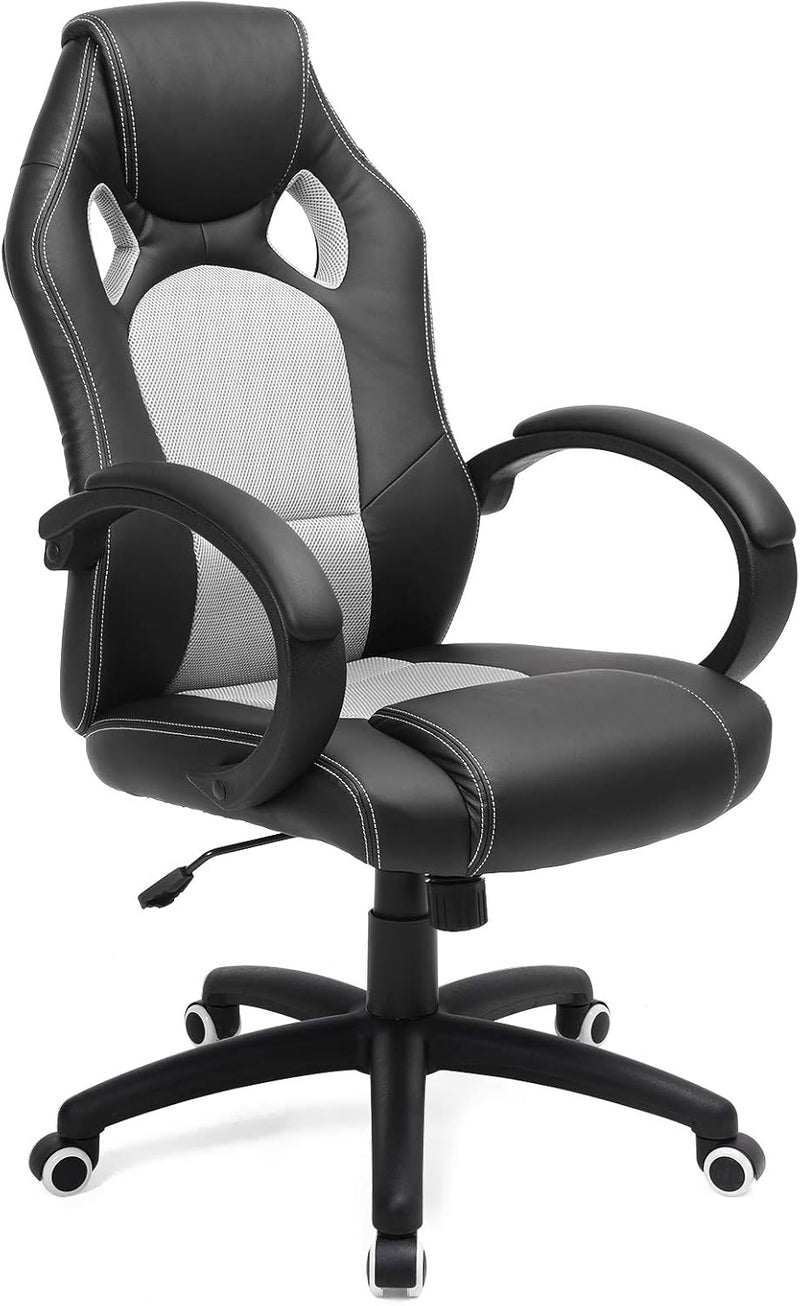 SONGMICS Racing Stuhl Bürostuhl Gaming Stuhl Chefsessel Drehstuhl PU, schwarz-grau, OBG56BG, 70*66.5