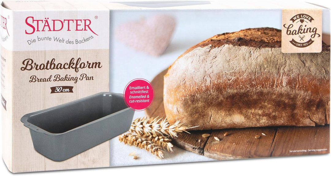 Städter we love baking silberne Brot-Back-Kastenform 30x13cm - Höhe 8cm - aus Metall emailliert - Fü