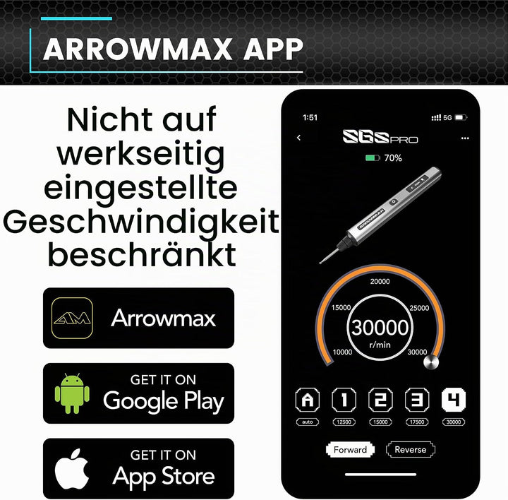 Elektrischer Mini-Gravierstift von ARROWMAX, HollowCup-Motor, 42 Bits mit Aluminiumgehäuse, OLED, ma