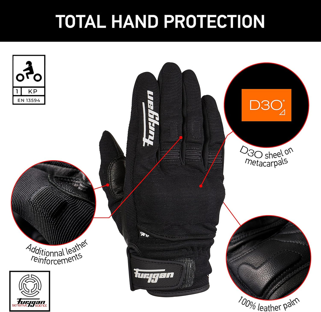 Furygan Jet D3O – Motorradhandschuhe für Herren – Handfläche 100% Leder – Touchscreen – Komfort – So