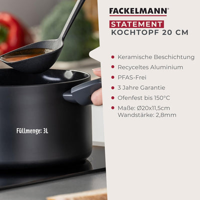 Fackelmann Kochtopf Statement 20cm – Topf mit keramische Beschichtung – Recyceltes Aluminium mit Ant