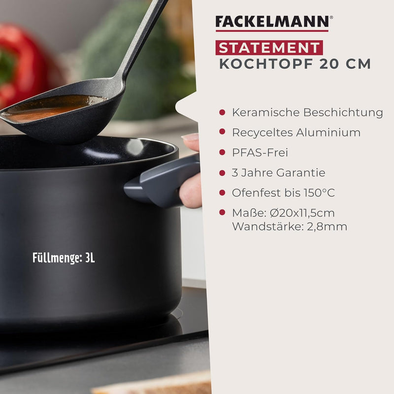 Fackelmann Kochtopf Statement 20cm – Topf mit keramische Beschichtung – Recyceltes Aluminium mit Ant