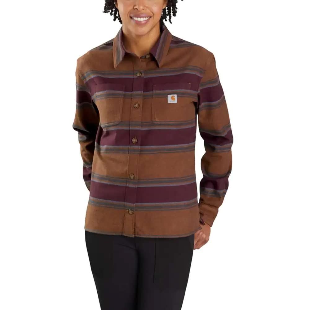 Carhartt Damen Rugged Flex Flannel Fit Shirt Farbe:Carhartt Brown Stripe Grösse: S Carhartt Brown S